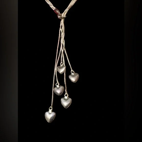 ✨ Sterling Silver 925 Heart Drop Tassel Necklace — Multi‑Strand — 18” + 4” - Picture 6 of 8